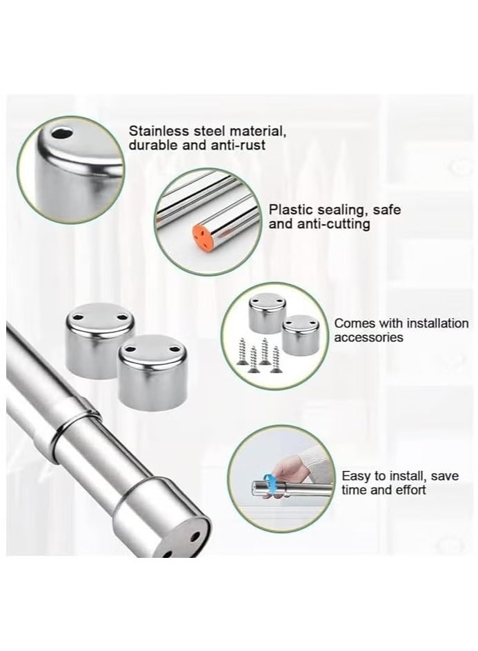 قضيب ستارة قابل للتعديل والتمديد مصنوع من الفولاذ المقاوم للصدأ، وقضيب تعليق ملابس تلسكوبي مع مقابس طرفية ومسامير، ومقاوم للصدأ، مناسب للخزائن، والحمامات، والشرفات، والنوافذ (47 - 80 سم). - Image 5